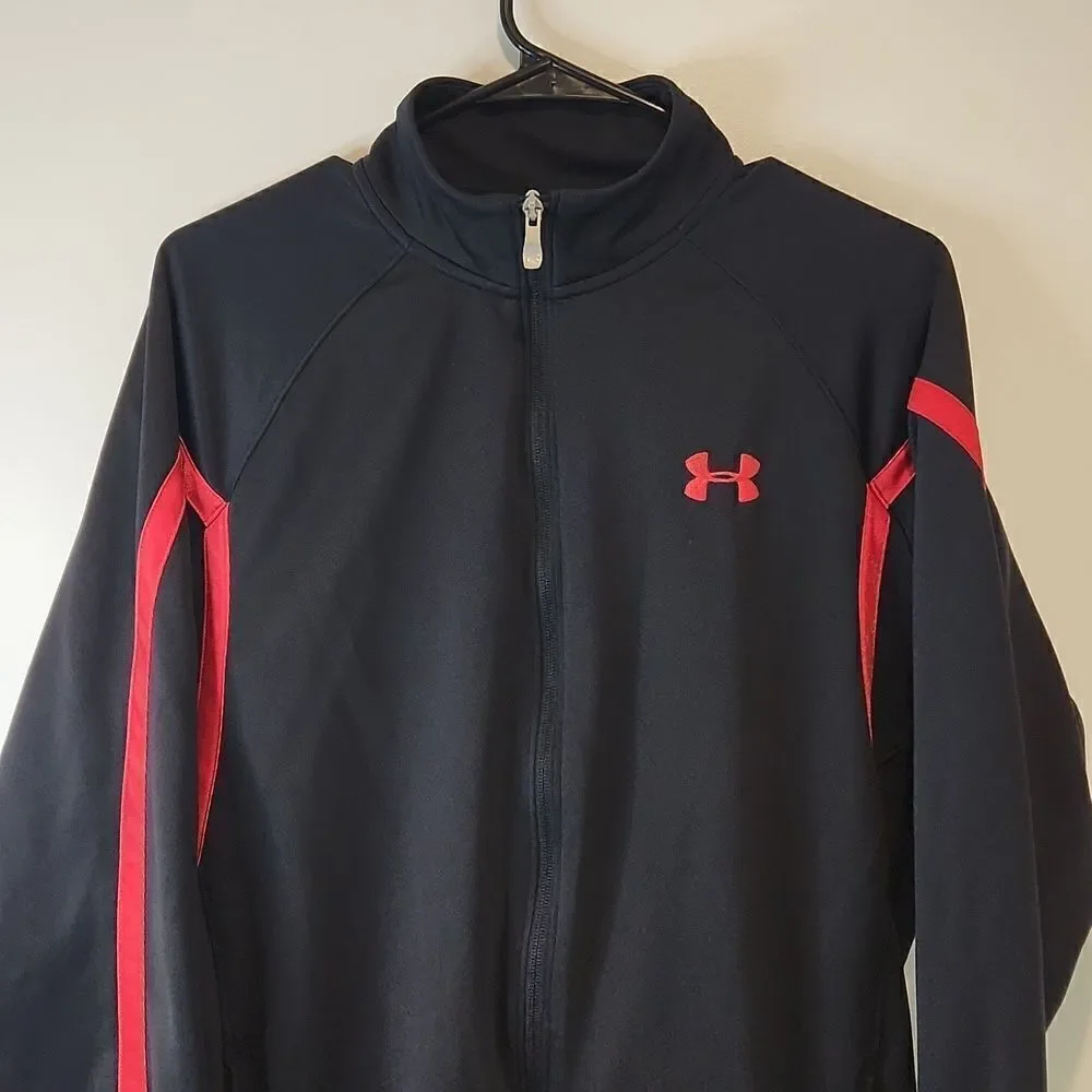 Under Armour Full Zip Track Jacket Men's Sz Medium Loose Black/Red EUC NICE!